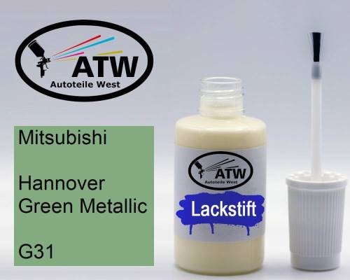 Mitsubishi, Hannover Green Metallic, G31: 20ml Lackstift, von ATW Autoteile West.